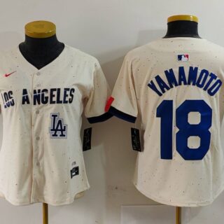 Women's Los Angeles Dodgers #18 Yoshinobu Yamamoto Cream Stitched Jersey(Run Small)
