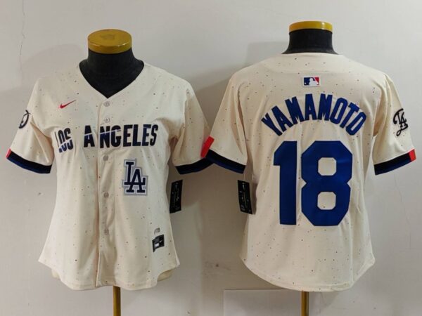 Women's Los Angeles Dodgers #18 Yoshinobu Yamamoto Cream Stitched Jersey(Run Small)