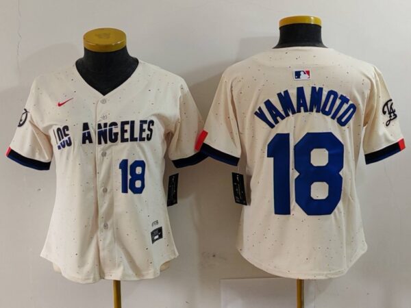Women's Los Angeles Dodgers #18 Yoshinobu Yamamoto Cream Stitched Jersey(Run Small)