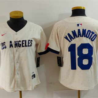 Women's Los Angeles Dodgers #18 Yoshinobu Yamamoto Cream Stitched Jersey(Run Small)