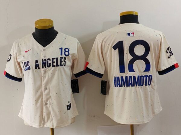 Women's Los Angeles Dodgers #18 Yoshinobu Yamamoto Cream Stitched Jersey(Run Small)
