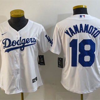 Women's Los Angeles Dodgers #18 Yoshinobu Yamamoto White Stitched Jersey(Run Small)