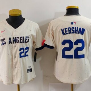 Women's Los Angeles Dodgers #22 Clayton Kershaw Cream Stitched Jersey(Run Small)