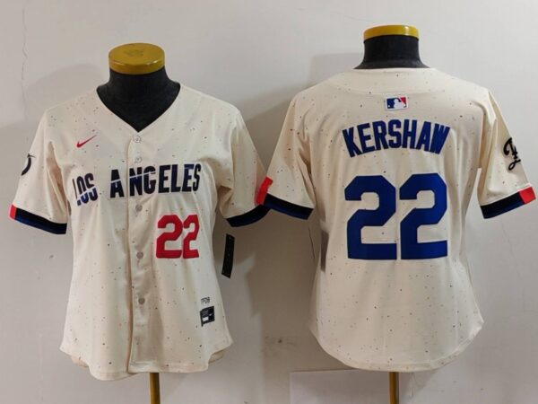 Women's Los Angeles Dodgers #22 Clayton Kershaw Cream Stitched Jersey(Run Small)
