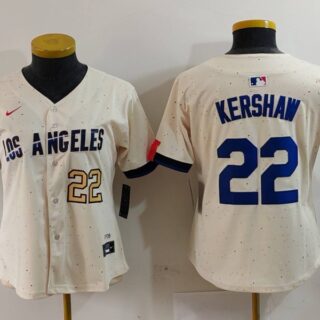 Women's Los Angeles Dodgers #22 Clayton Kershaw Cream Stitched Jersey(Run Small)