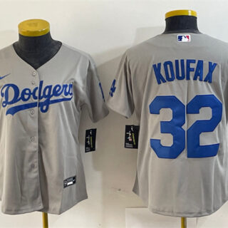 Women's Los Angeles Dodgers #32 Sandy Koufax Grey Stitched Jersey(Run Small)