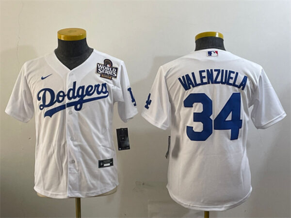 Women's Los Angeles Dodgers #34 Fernando Valenzuela White 2024 World Series Cool Base Stitched Baseball Jersey(Run Small)