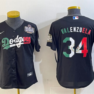 Women's Los Angeles Dodgers #34 Toro Valenzuela Black Mexico 2024 World Series Cool Base Stitched Jersey(Run Small)