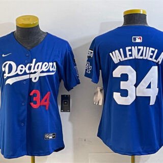 Women's Los Angeles Dodgers #34 Toro Valenzuela Royal 2024 World Series Champions With Fernando Memorial Patch Alternate Limited Stitched Baseball Jersey(Run Small)