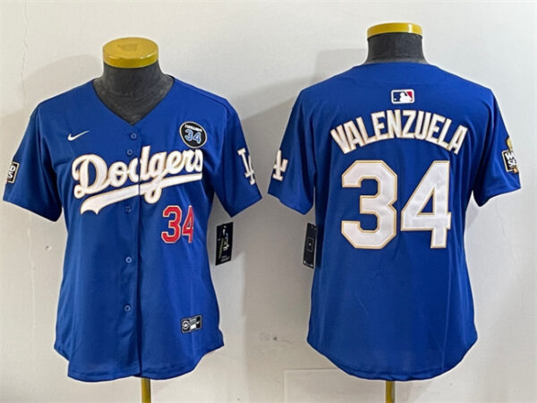Women's Los Angeles Dodgers #34 Toro Valenzuela Royal 2024 World Series With Fernando Memorial Patch Alternate Limited Stitched Baseball Jersey(Run Small)