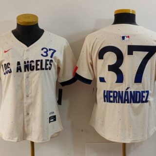 Women's Los Angeles Dodgers #37 Teoscar Hernandez Cream 2024 City Connect Limited Stitched Jersey(Run Small)