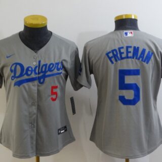 Women's Los Angeles Dodgers #5 Freddie Freeman Grey Cool Base Stitched Baseball Jersey(Run Small)