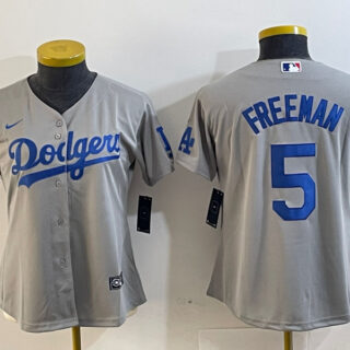 Women's Los Angeles Dodgers #5 Freddie Freeman Grey Stitched Jersey(Run Small)