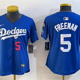 Women's Los Angeles Dodgers #5 Freddie Freeman Royal 2024 World Series Champions With Fernando Memorial Patch Alternate Limited Stitched Baseball Jersey(Run Small)