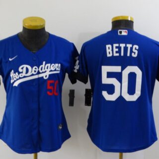 Women's Los Angeles Dodgers #50 Mookie Betts Blue 2021 City Connect Number Cool Base Stitched Jersey