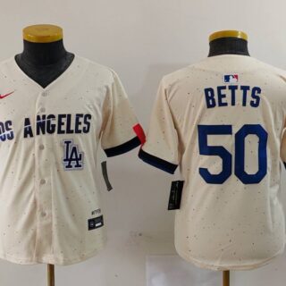 Women's Los Angeles Dodgers #50 Mookie Betts Cream Stitched Jersey(Run Small)