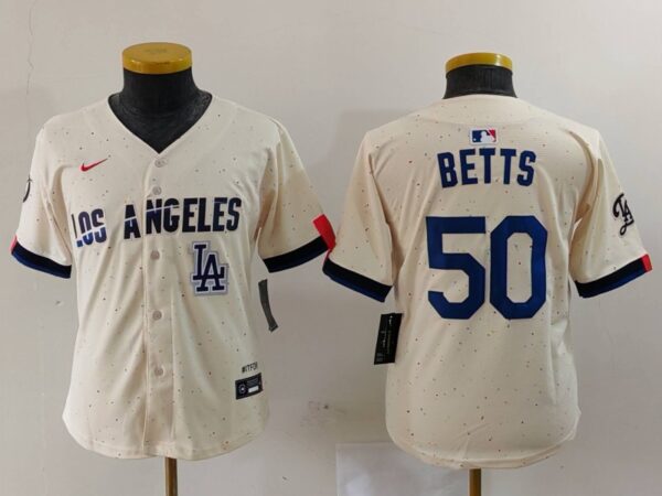 Women's Los Angeles Dodgers #50 Mookie Betts Cream Stitched Jersey(Run Small)