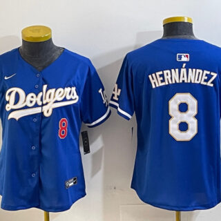 Women's Los Angeles Dodgers #8 Enrique Hernandez Royal 2024 Jackie Robinson Patch Limited Stitched Jersey
