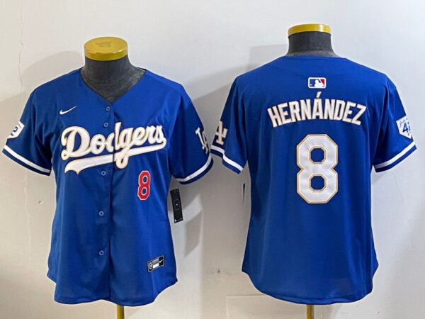 Women's Los Angeles Dodgers #8 Enrique Hernandez Royal 2024 Jackie Robinson Patch Limited Stitched Jersey