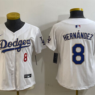 Women's Los Angeles Dodgers #8 Enrique Hernandez White 2024 Jackie Robinson Patch Limited Stitched Baseball Jersey(Run Small)