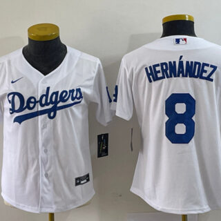 Women's Los Angeles Dodgers #8 Enrique Hernandez White Stitched Jersey(Run Small)