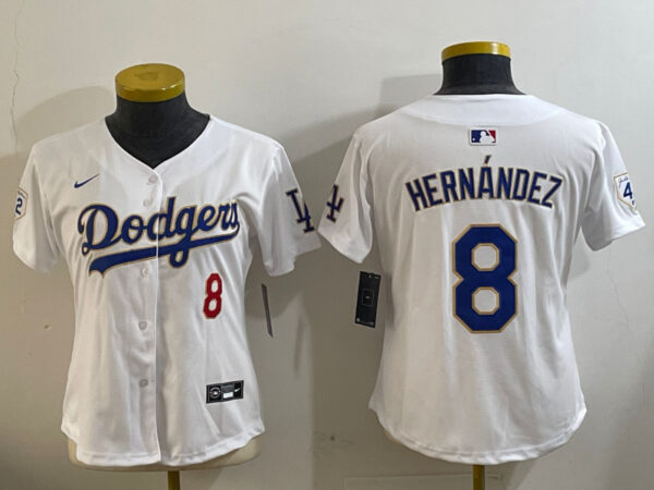 Women's Los Angeles Dodgers #8 Enrique Hernandez white 2024 Jackie Robinson Patch Limited Stitched Jersey