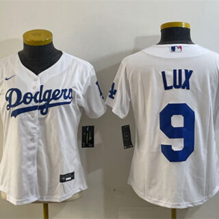 Women's Los Angeles Dodgers #9 Gavin Lux White Cool Base Stitched Baseball Jersey(Run Small)