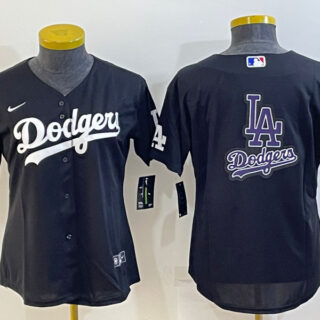 Women's Los Angeles Dodgers Black Team Big Logo Stitched Jersey(Run Small)