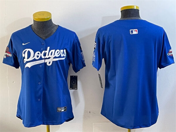 Women's Los Angeles Dodgers Blank Royal 2024 World Series Champions With Fernando Memorial Patch Alternate Limited Stitched Baseball Jersey(Run Small)