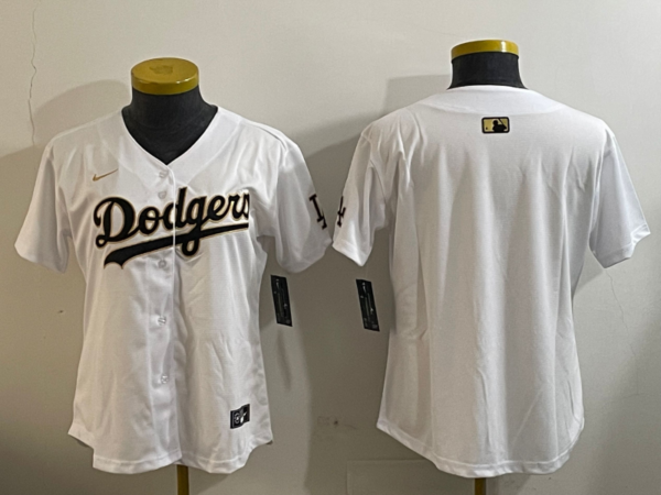 Women's Los Angeles Dodgers Blank White Gold Home Limited Stitched Baseball Jersey(Run Small)