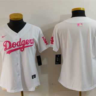 Women's Los Angeles Dodgers Blank White Pink Vin & Kobe Patch Stitched Baseball Jersey(Run Small)