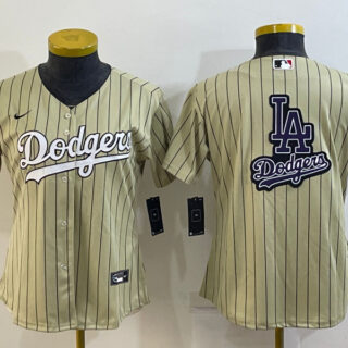 Women's Los Angeles Dodgers Cream Team Big Logo Stitched Jersey(Run Small)