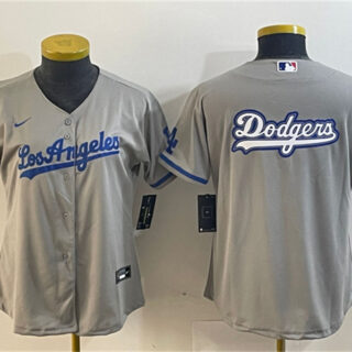 Women's Los Angeles Dodgers Grey Team Big Logo Stitched Jersey(Run Small)1