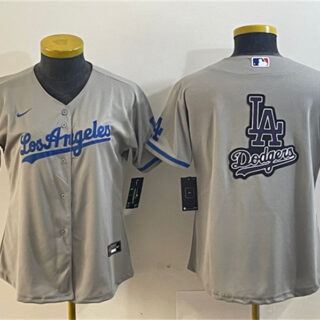Women's Los Angeles Dodgers Grey Team Big Logo Stitched Jersey(Run Small)s