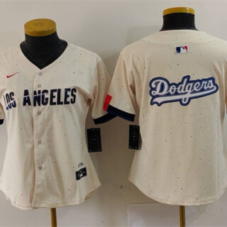 Women's Los Angeles Dodgers Team Big Logo Cream 2024 City Connect Limited Stitched Jersey(Run Small)