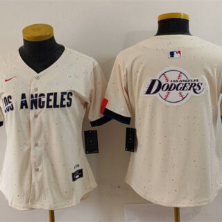 Women's Los Angeles Dodgers Team Big Logo Cream 2024 City Connect Limited Stitched Jersey(Run Small)