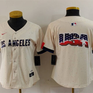 Women's Los Angeles Dodgers Team Big Logo Cream 2024 City Connect Limited Stitched Jersey(Run Small)
