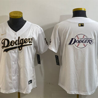 Women's Los Angeles Dodgers Team Big Logo White Gold Home Limited Stitched Baseball Jersey(Run Small)