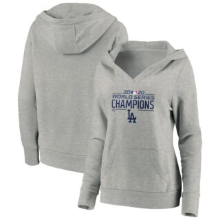 Women's Los Angeles Dodgers Women's 2020 World Series Champions Logo Crossover Neck Pullover Hoodie Heather Gray