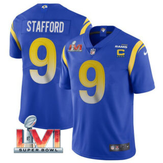 Women's Los Angeles Rams #9 Matthew Stafford Royal 2022 With C Patch Super Bowl LVI Vapor Limited Stitched Jersey