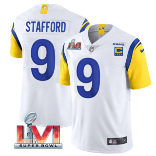 Women's Los Angeles Rams #9 Matthew Stafford White 2022 With C Patch Super Bowl LVI Vapor Limited Stitched Jersey