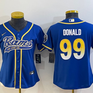 Women's Los Angeles Rams #99 Aaron Donald Royal With Patch Cool Base Stitched Baseball Jersey(Run Small)