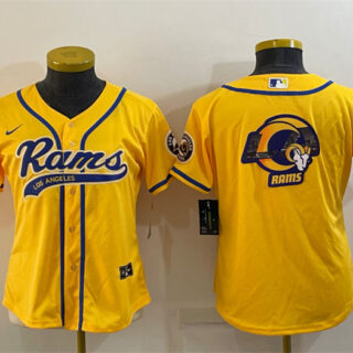 Women's Los Angeles Rams Yellow Team Big Logo With Patch Cool Base Stitched Baseball Jersey(Run Small)