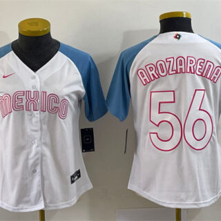 Women's Mexico Baseball #56 Randy Arozarena 2023 White Blue World Baseball Classic Stitched Jersey(Run Small) 1