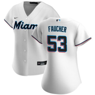 Women's Miami Marlins #53 Calvin Faucher White Cool Base Stitched Baseball Jersey