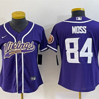 Women's Minnesota Vikings #84 Randy Moss Purple With Patch Cool Base Stitched Baseball Jersey(Run Small)
