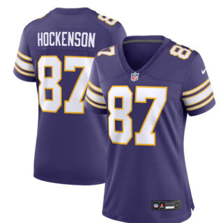 Women's Minnesota Vikings #87 T.J. Hockenson Purple 2023 Stitched Game Jersey(Run Small)