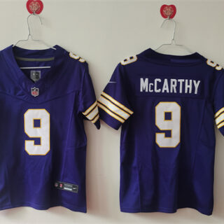 Women's Minnesota Vikings #9 J.J. McCarthy Purple F.U.S.E Throwback Vapor Untouchable Limited Stitched Jersey(Run Small)