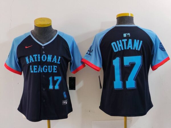 Women's National League #17 Shohei Ohtani Navy 2024 All-Star Limited Stitched Baseball Jersey(Run Small)