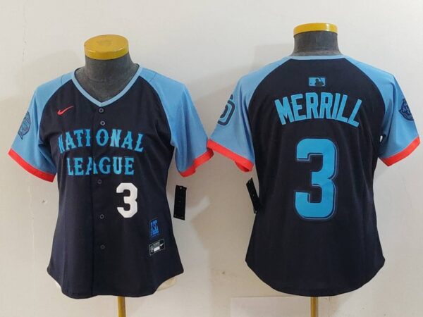 Women's National League #3 Jackson Merrill Navy 2024 All-Star Limited Stitched Baseball Jersey(Run Small)